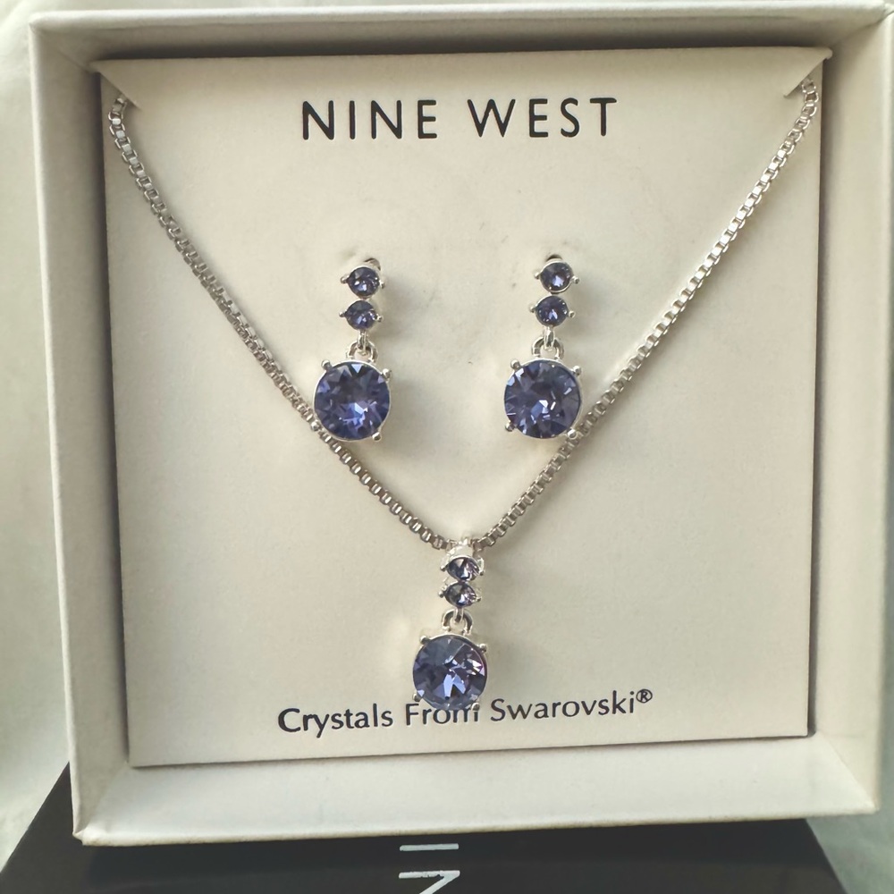 NWT Nine West Crystals from Swarovski Necklace Earrings Set